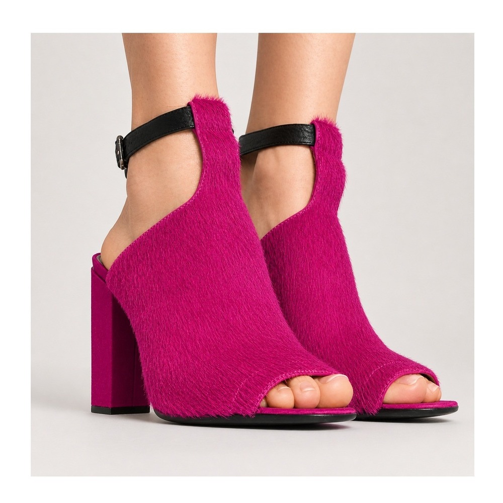 3.1 Phillip Lim Pink Calf Hair Open Toe Ankle Strap Block Heel Sandals Size 39